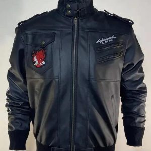 Samurai Cyberpunk 2077 Bomber Brown Leather Jacket | Halloween Costume