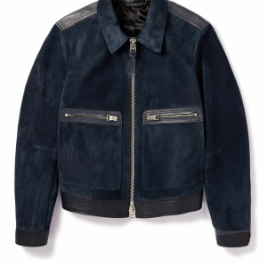 Tom Ford Slim-Fit Suede Blouson Jacket with Leather Trim – Blue