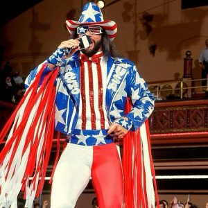 Macho Man Inspired Fringe Leather Jacket: Patriotic Wrestling Costume