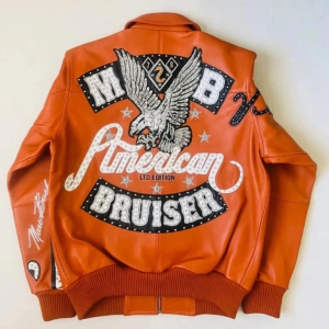 Pelle Pelle Men's LEATHER Jacket Orange ANNIVERSARY AMERICAN BRUISER All SIzes