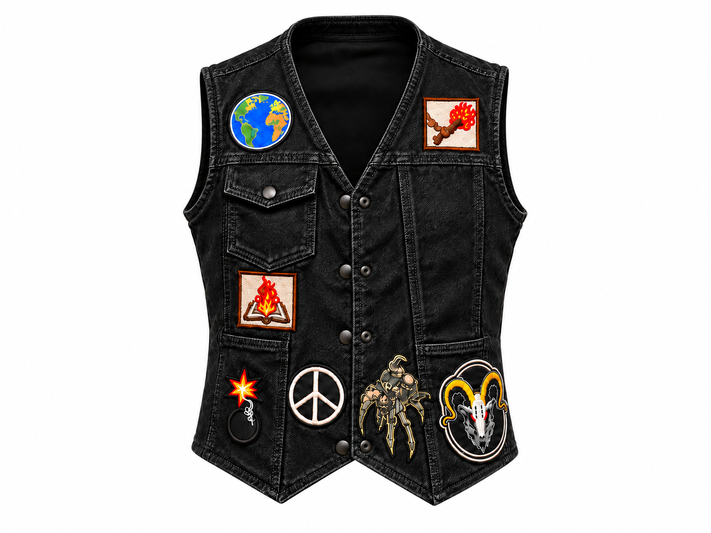 Dungeon Crawler Carl Black Denim Vest With Embroidered Patches