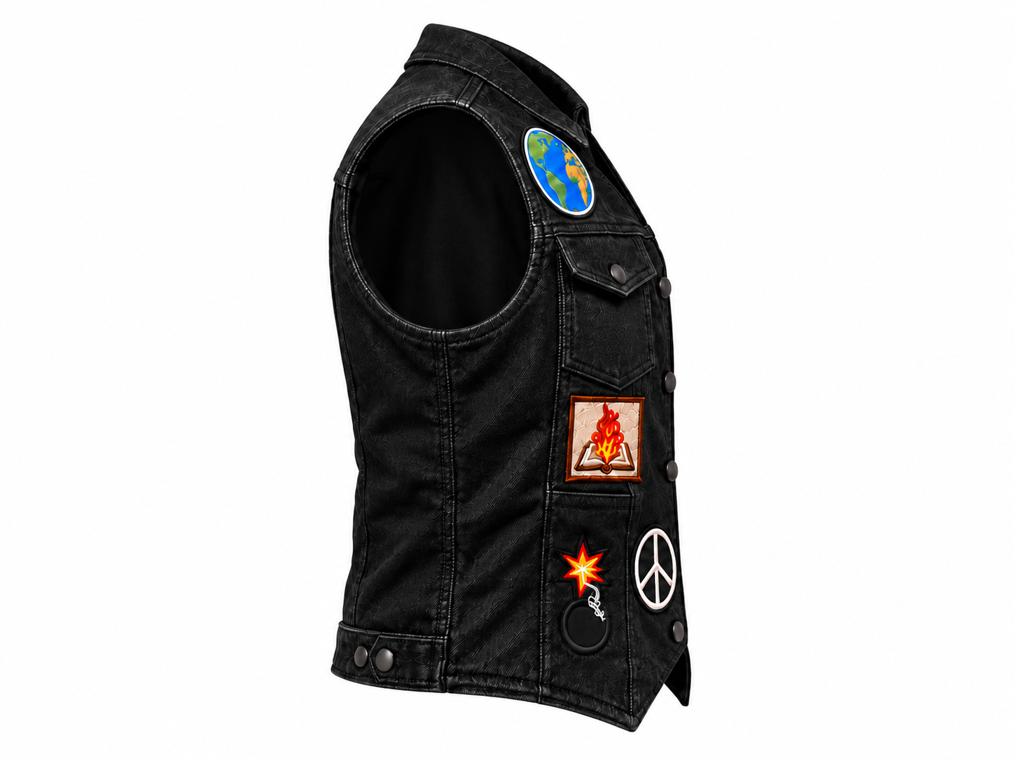 Dungeon Crawler Carl Black Denim Vest With Embroidered Patches - Image 3